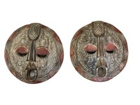 2 Carved Wood & Metal African Tribal Masks