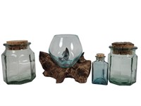 Molten Glass on Driftwood w/ 3 Jars