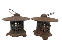 Vintage Cast Iron Pagoda Hanging Garden Lanterns