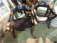 LEATHER & WOOD ARMCHAIRS
