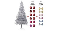 Wellwood 6 Ft Silver Tinsel Christmas Tree with 24