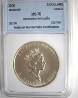 2000 .999 $5 NNC MS-70  GIANT CANADA COLLECTION