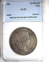 1880 20 Reales NNC AU-50 Spain