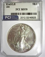 1992 Silver Eagle PCI MS-70 LISTS FOR $1650