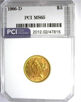 1906-D Gold $5 PCI MS-65 LISTS FOR $3000