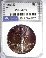 1987 Silver Eagle PCI MS-70 Purple Toning