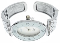 Ladie's Oval Shape Bangle Cuff Watch Silvertone