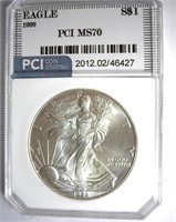 1999 Silver Eagle PCI MS-70 LISTS FOR $16000