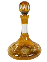 Bohemian Amber Cut To Clear Captains Decanter