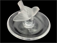 Lalique Signed Crystal Bird Ring Dish