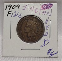 Rare Fine 1909 Last Indian Head Penny