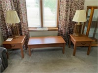 (2) Wood End Tables, Coffee Table, Lamps