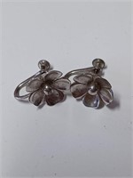 Marked Sterling Flower Earrings- 2.9g
