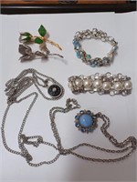 Lot of Silvertone Necklaces,, Bracelets, Brooches
