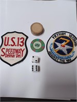 Lot to Include Patches, Casino Chip, Dice, and