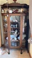 Antique Oak curved glass china closet - contents