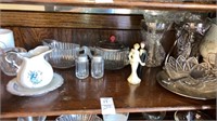 Wedding cake topper, Vintage glassware shelf lot
