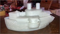 1898 Milk glass the USS ‘’Maine’’ ship covered