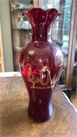 40th anniversary ruby glass vase 8’’ tall