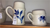 2-pcs Williamsburg pottery blue decorated