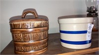 RRP Roseville small banded crock, ceramic barrel