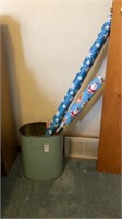 Metal trash can w/ Christmas Wrapping paper