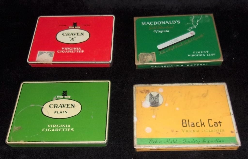 4 vintage flat 50 cigarette tins.