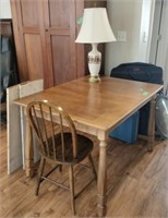 Antique Oak Dining Table, Antique Chairs, Lamp