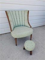 ANTIQUE PARLOR CHAIR WITH STOOL