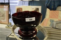 GREAT RUBY GLASS PUNCH BOWL & CUPS