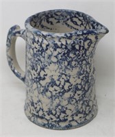 Blue & White Spongeware Pottery Pitcher