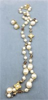 Signed Lc Costume Pearl Necklace And Clip On