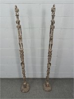 2x The Bid 5 Foot Carved Wood African Art Totems