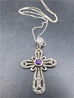 Sterling Cross Pendant  & 24in Necklace Total