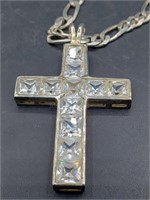 Sterling Cross Crystal  Pendant  & 24in Chain