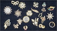 Tray Lot Vintage Costume Brooches Pins