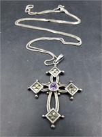Sterling Cross Pendant  & 24in Chain Necklace