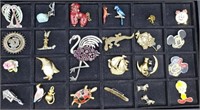 Tray Lot Costume Brooches Pins Mostly Animals