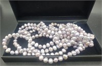 100 In Long Light Purple Pearl Necklace