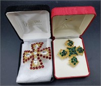 2 Signed M.jent Maltese Cross Costume Brooches