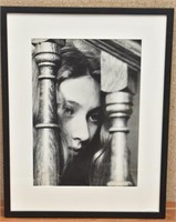 Large Framed Black and White Print of Young Woman