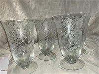 4 VINTAGE ELEGANT ETCHED 5.5 “ WATER GLASSES
