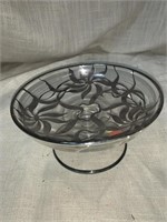 PEDESTAL DISH W/ STERLING SILVER OVERLAY -