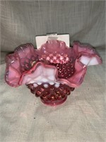 CRANBERRY & WHITE HOBNAIL SHADE - 6.5 X 4 “ W/ 2