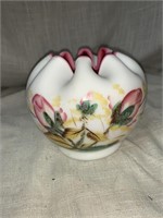 ANTIQUE PINK & WHITE CASED GLASS HAND PAINTED