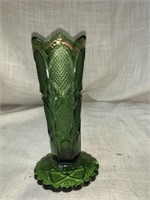 5.75 “ GREEN GLASS HATPIN VASE