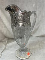 12 “ EARLY PRESSED GLASS PITCHER W/ FLASHED-