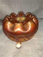 CARNIVAL GLASS FOOTED ROSE BOWL - 4.5 X 3.75 “