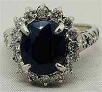 14K White GOld Blue Sapphire/Diamond Ring