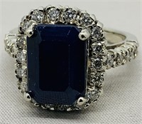 14K White Gold Blue Sapphire/ Diamond Ring